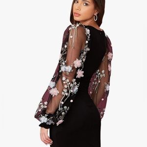 Women's Elegant Black Floral Embroidered Dress Size Lg